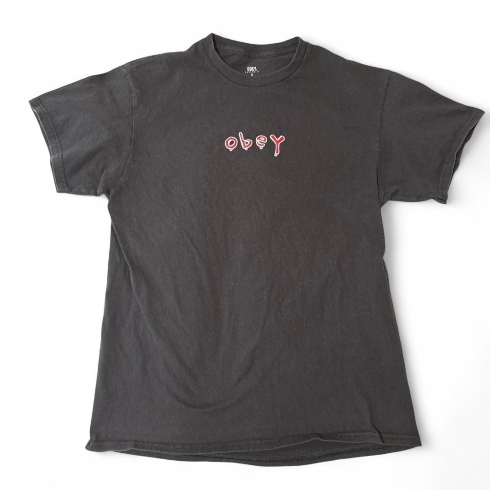 Obey Logo Graphic T-Shirt Black & Red Skater Tee - Medium